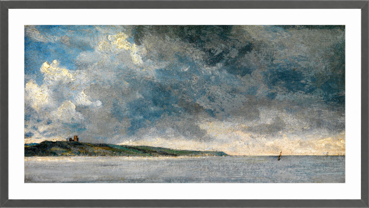 John Constable Print, Coastal Scene with Cliffs (ca in a dark grey frame