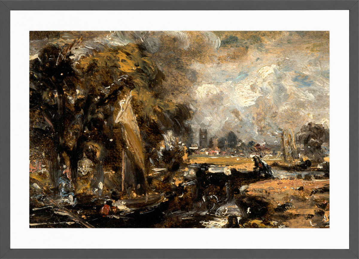 John Constable Print, Dedham Lock (1819-1820) in a dark grey frame