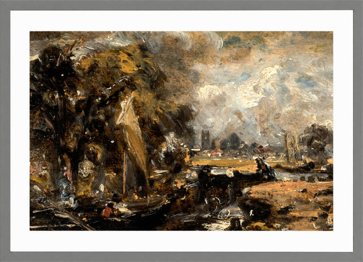 John Constable Print, Dedham Lock (1819-1820) in a light grey frame