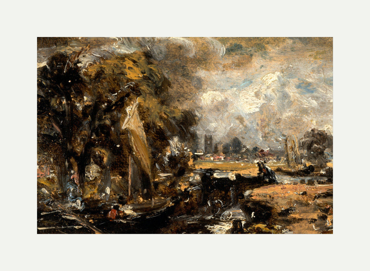 John Constable Print, Dedham Lock (1819-1820) with an off-white border for rolled canvas
