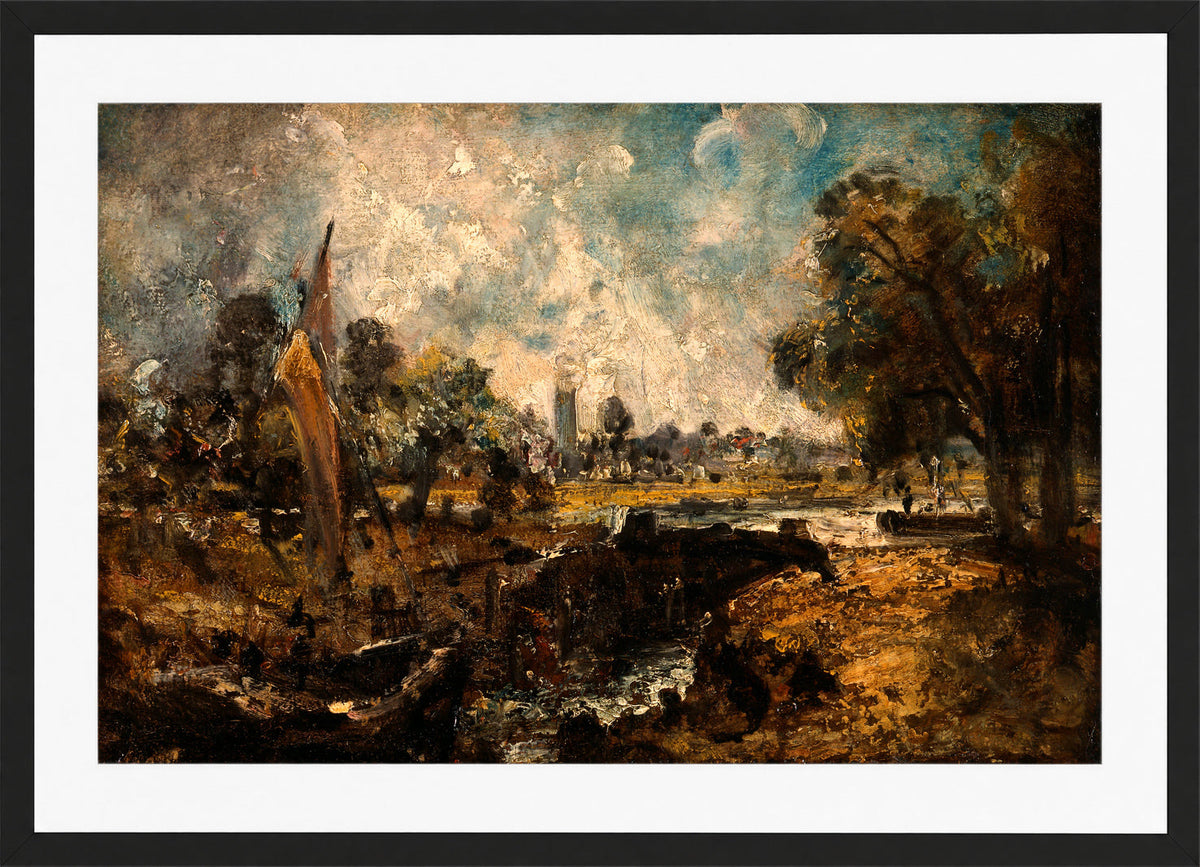 John Constable Print, Dedham Lock (1819 to 1820) in a black frame