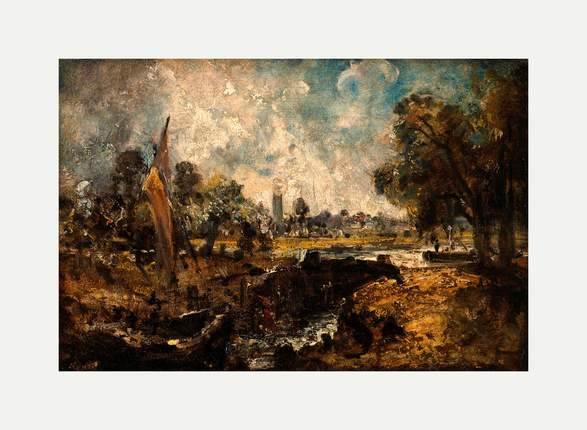 John Constable Print, Dedham Lock (1819 to 1820) with an off-white border for rolled canvas