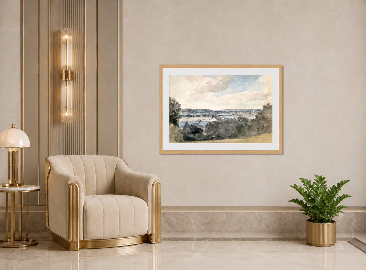 John Constable Print, Dedham Vale, Suffolk, from near East Bergholt (c displayed in an Art Deco interior