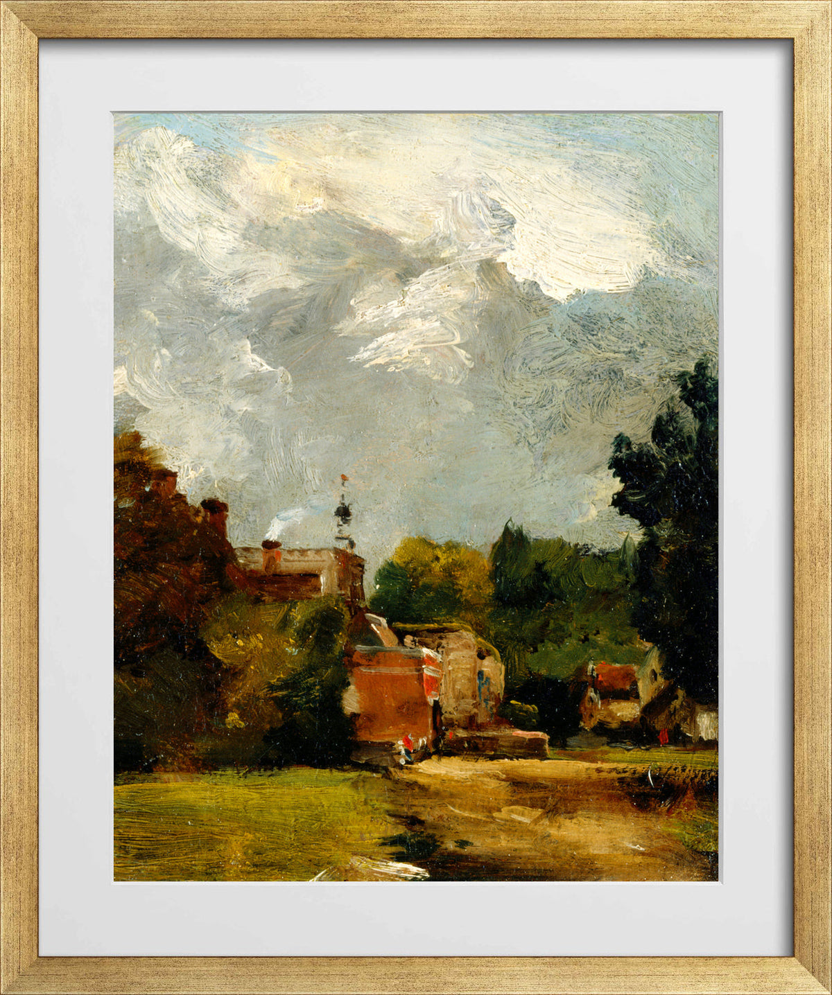John Constable Print, East Bergholt Church (1809) in a gold frame