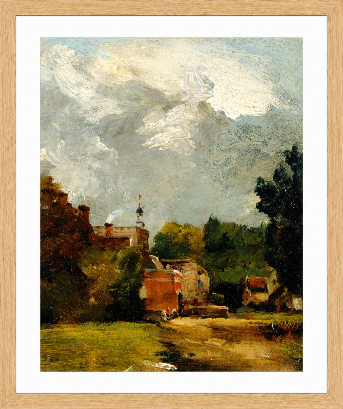 John Constable Print, East Bergholt Church (1809) in an oak frame