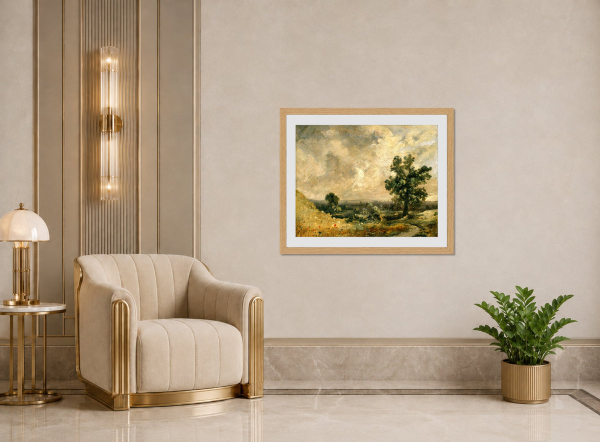 John Constable Print, English Landscape displayed in an Art Deco interior