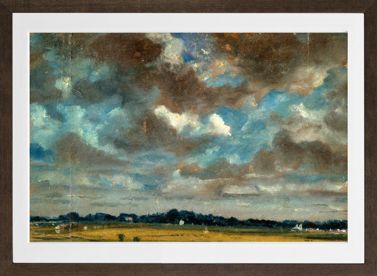 John Constable Print, Extensive Landscape with Grey Clouds (ca in a brown frame