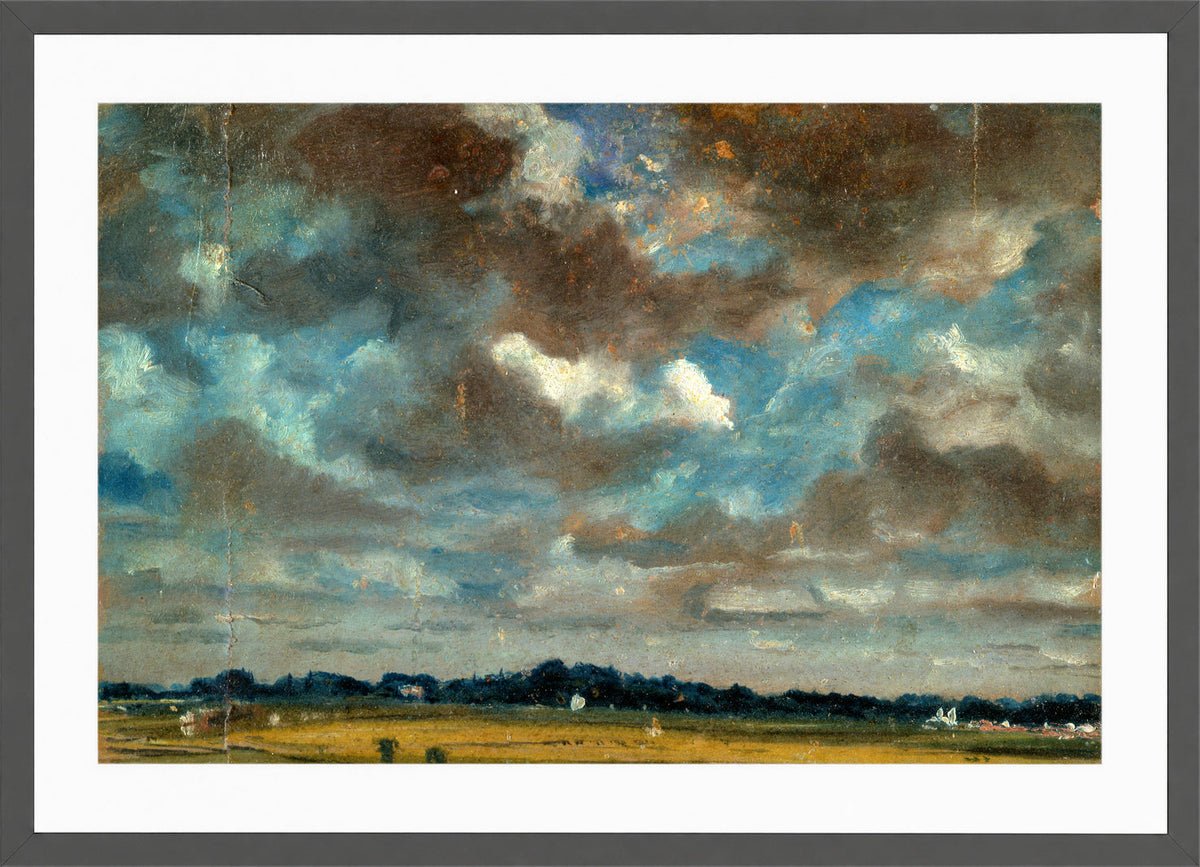 John Constable Print, Extensive Landscape with Grey Clouds (ca in a dark grey frame