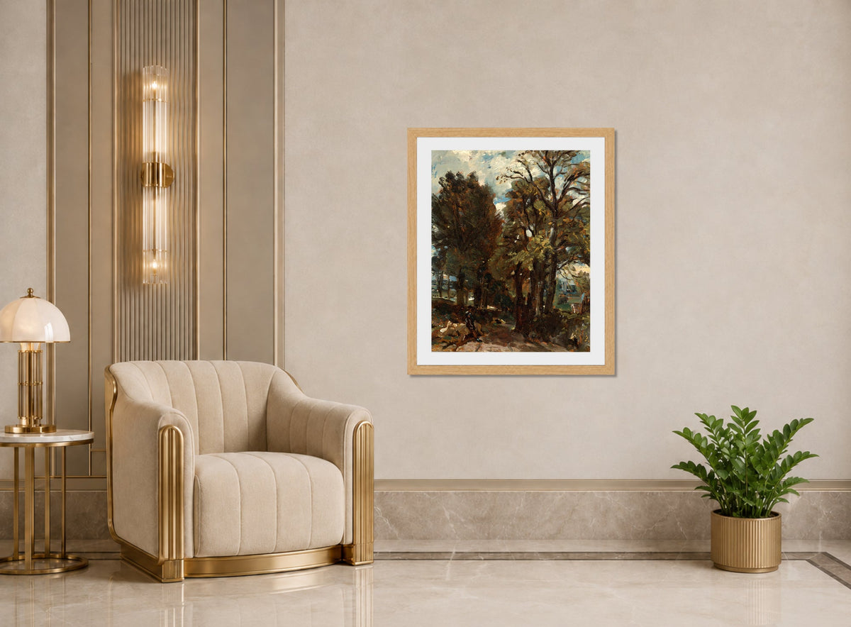 John Constable Print, Fen Lane, East Bergholt (ca displayed in an Art Deco interior