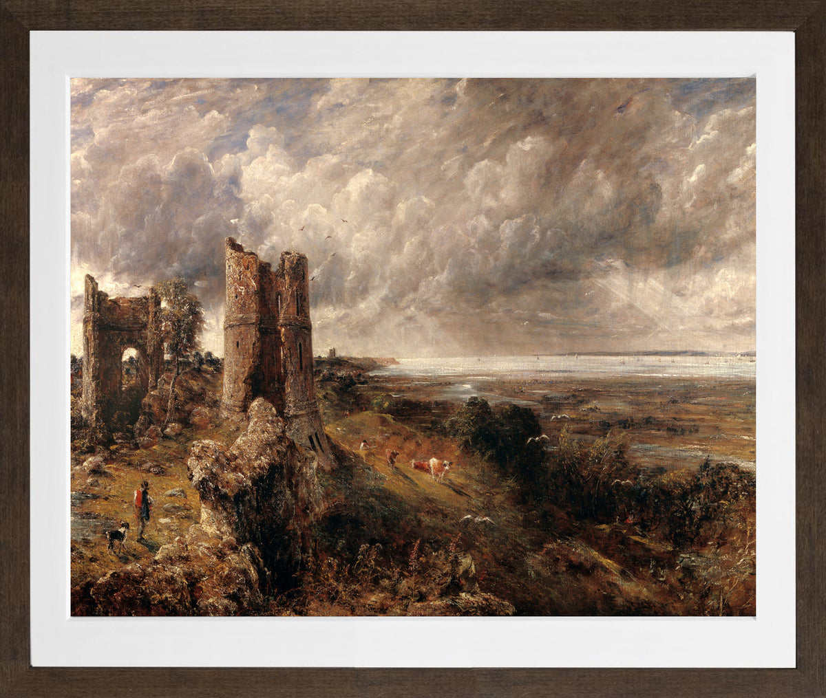 John Constable Print, Hadleigh Castle, The Mouth of the Thames–Morning after a Stormy Night (1829) in a brown frame