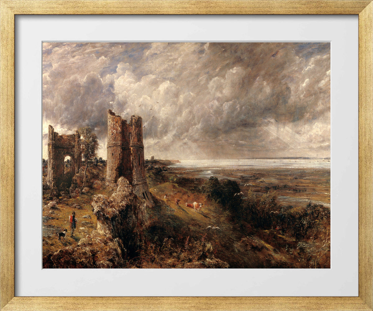 John Constable Print, Hadleigh Castle, The Mouth of the Thames–Morning after a Stormy Night (1829) in a gold frame