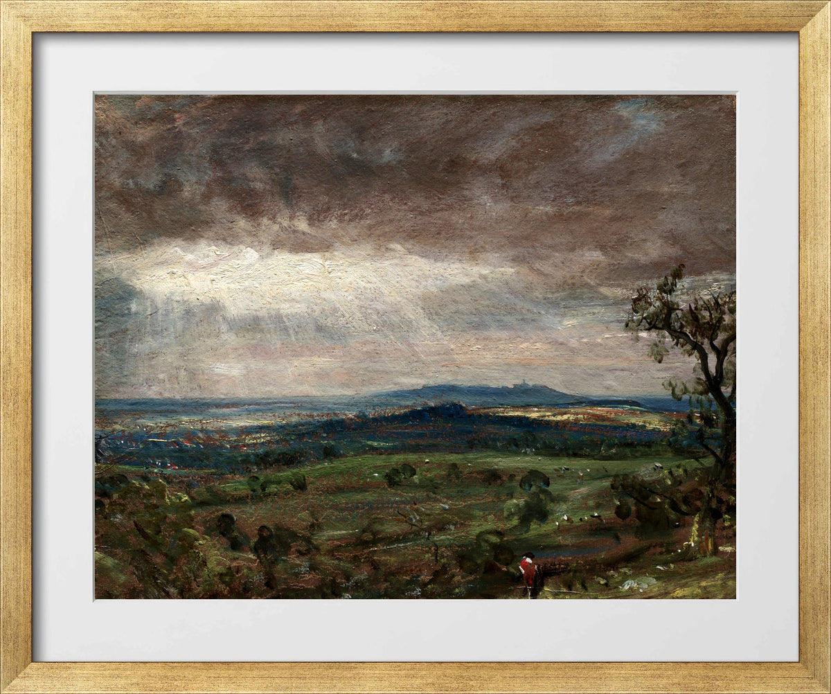 John Constable Print, Hampstead Heath, Looking Toward Harrow (1821-1822) in a gold frame