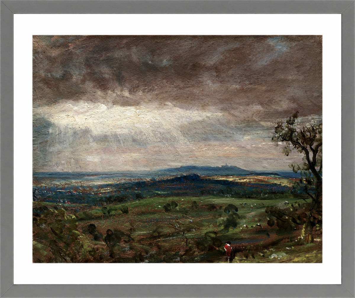 John Constable Print, Hampstead Heath, Looking Toward Harrow (1821-1822) in a light grey frame