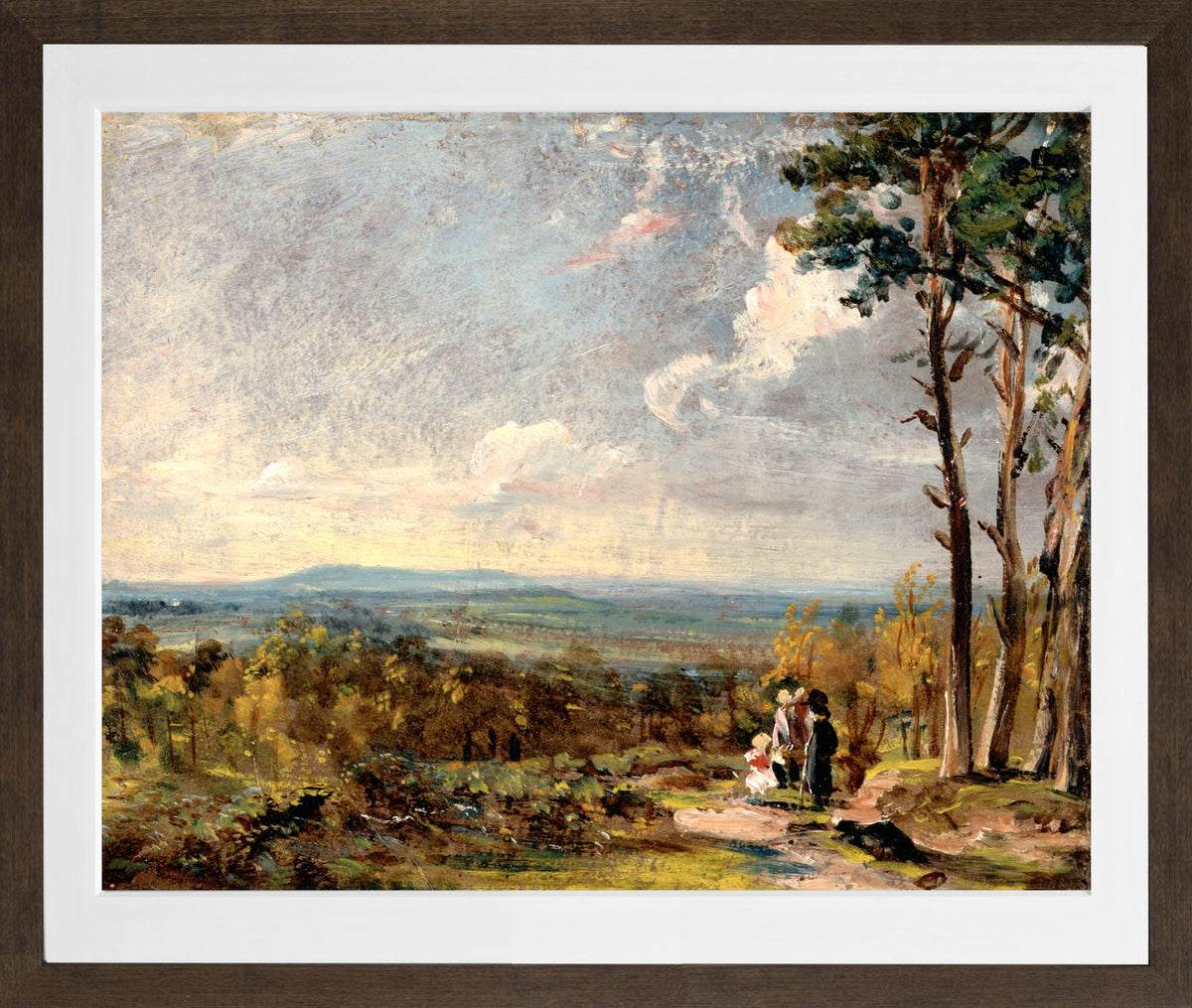 John Constable Print, Hampstead Heath Looking Towards Harrow (1821) in a brown frame