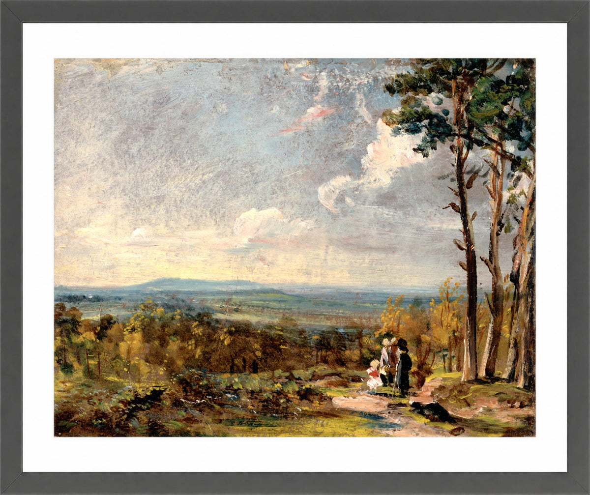 John Constable Print, Hampstead Heath Looking Towards Harrow (1821) in a dark grey frame