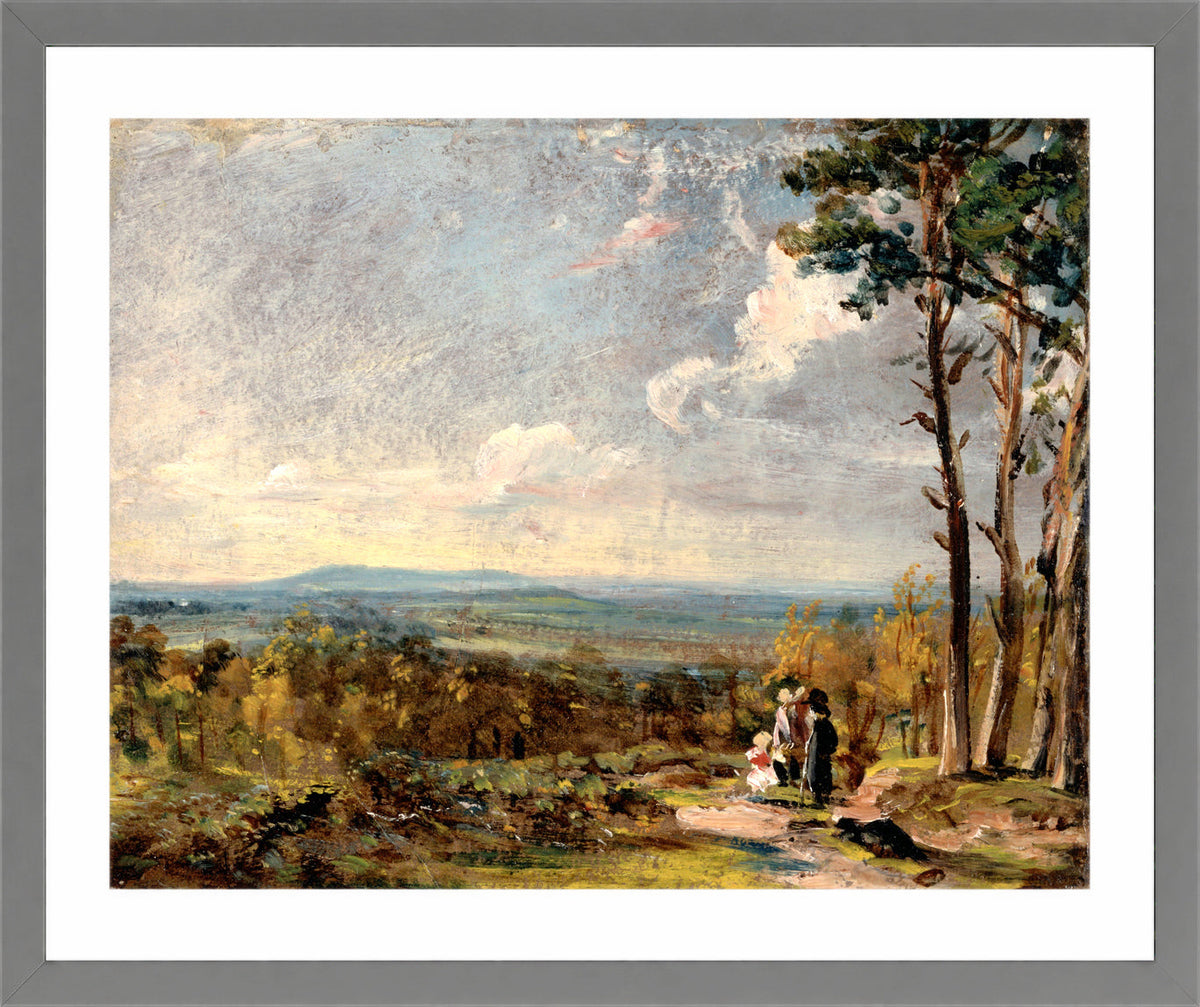 John Constable Print, Hampstead Heath Looking Towards Harrow (1821) in a light grey frame