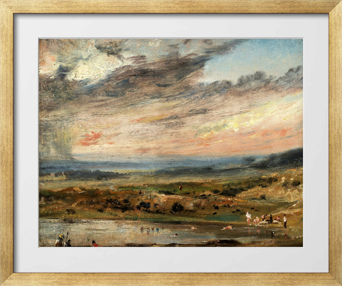 John Constable Print, Hampstead Heath, with Pond and Bathers (1821) in a gold frame