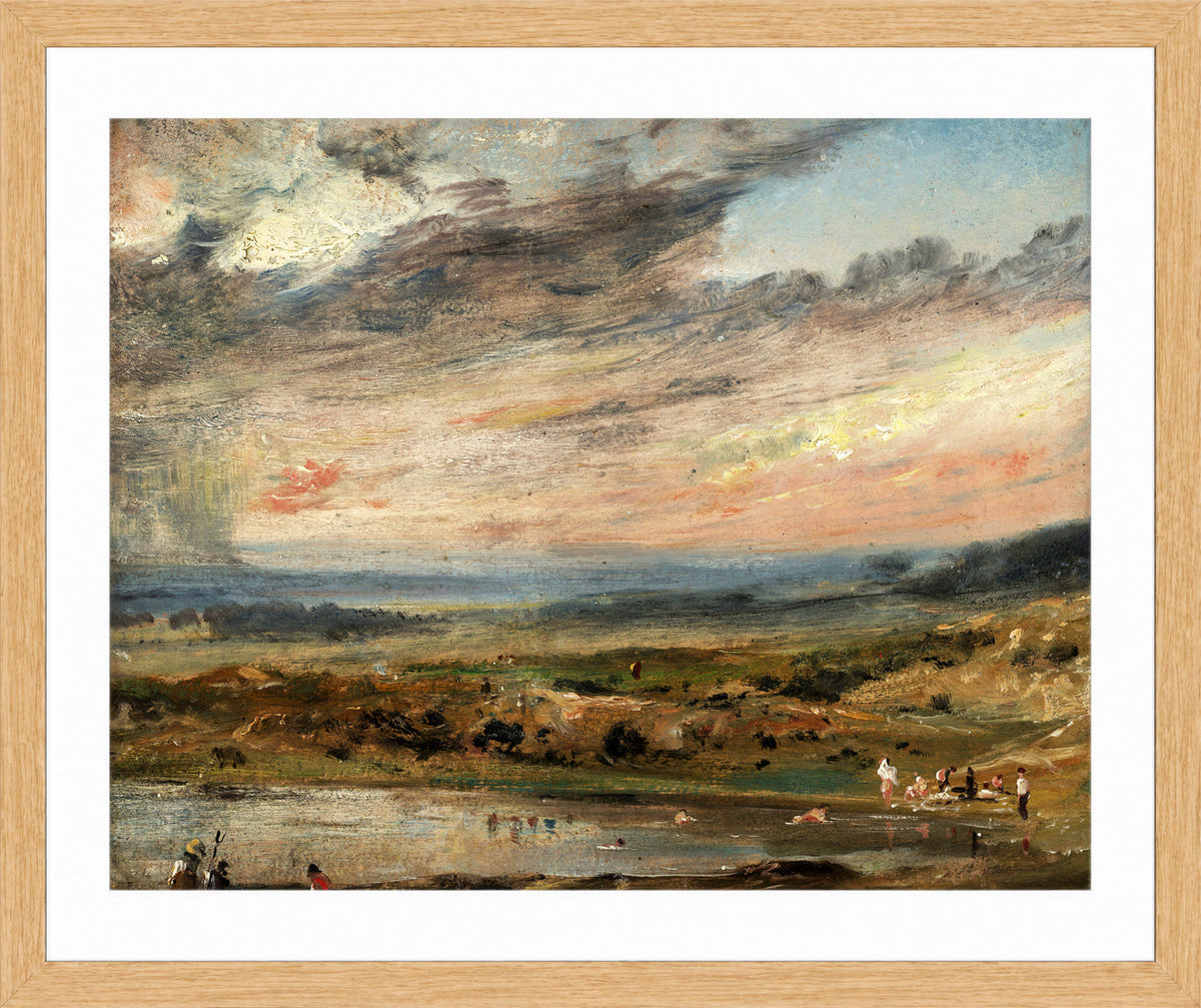 John Constable Print, Hampstead Heath, with Pond and Bathers (1821) in an oak frame