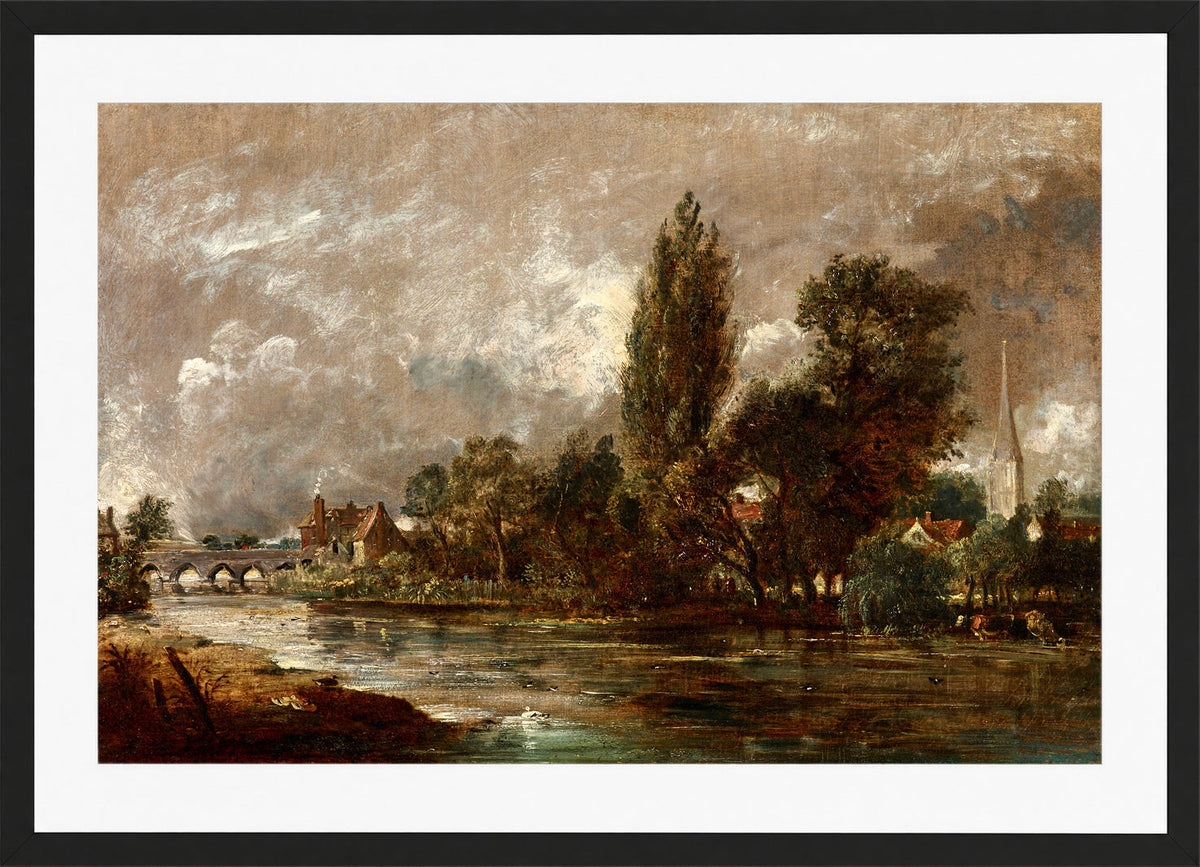 John Constable Print, Harnham Bridge, Salisbury (1821) in a black frame
