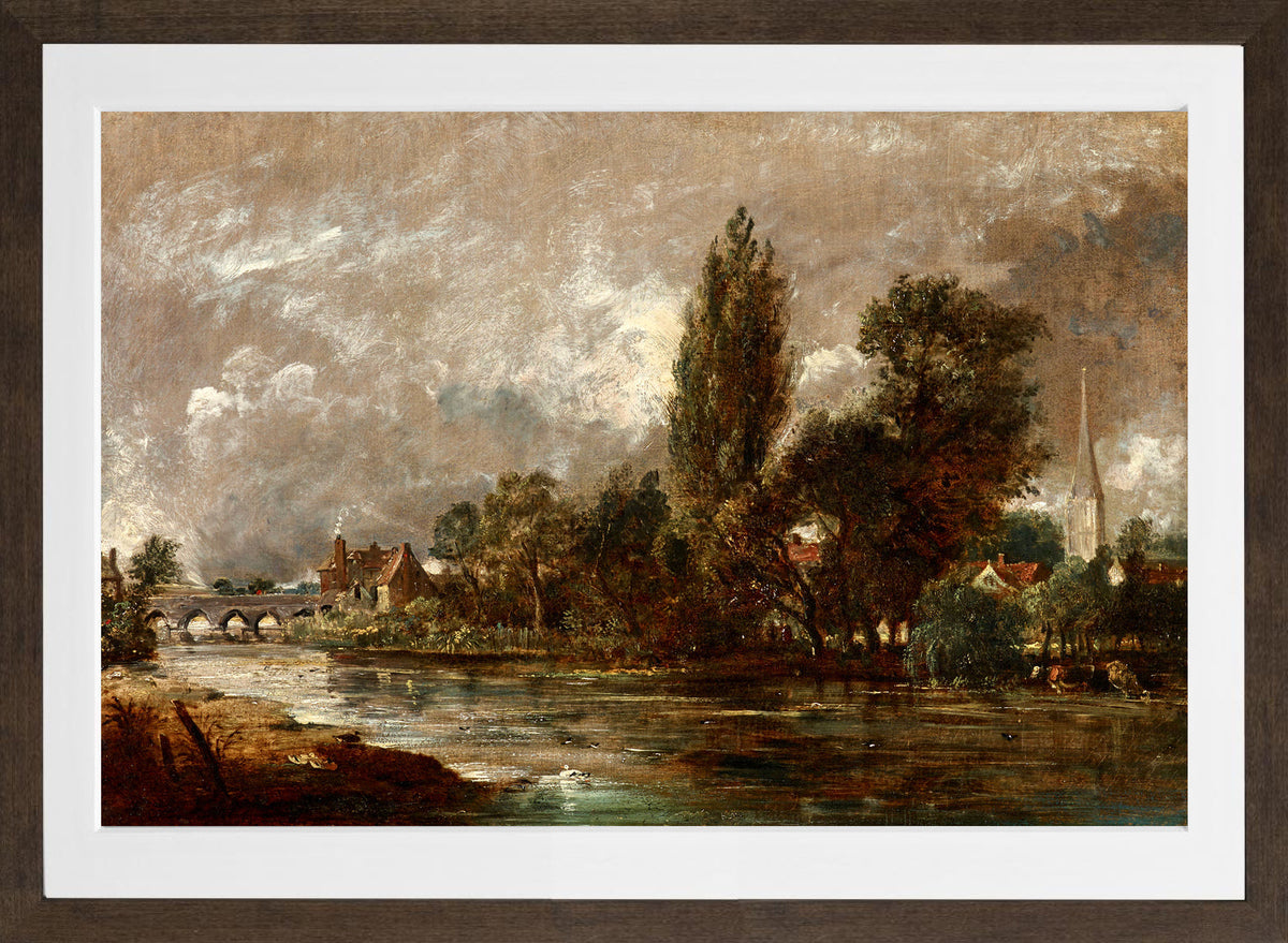 John Constable Print, Harnham Bridge, Salisbury (1821) in a brown frame