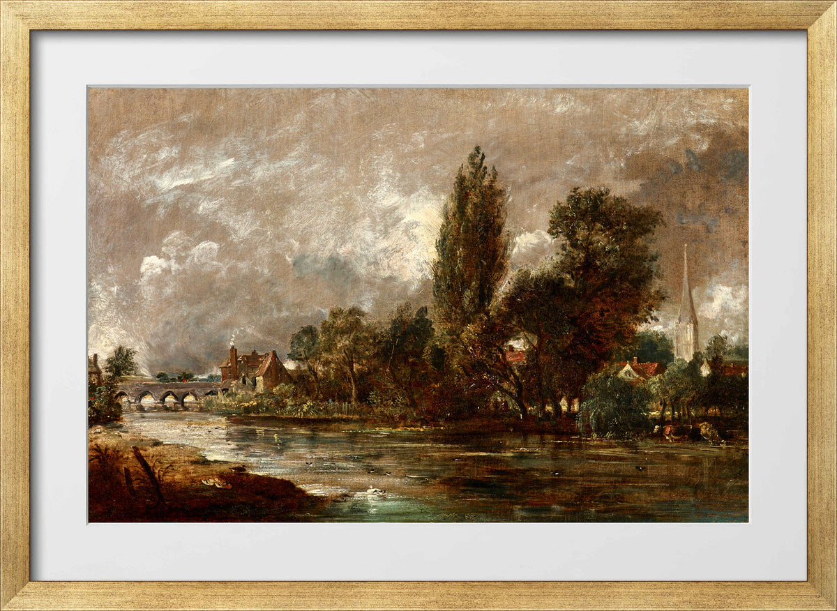 John Constable Print, Harnham Bridge, Salisbury (1821) in a gold frame