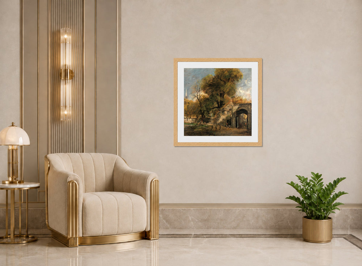 John Constable Print, Harnham Gate, Salisbury (1820 to 1821) displayed in an Art Deco interior