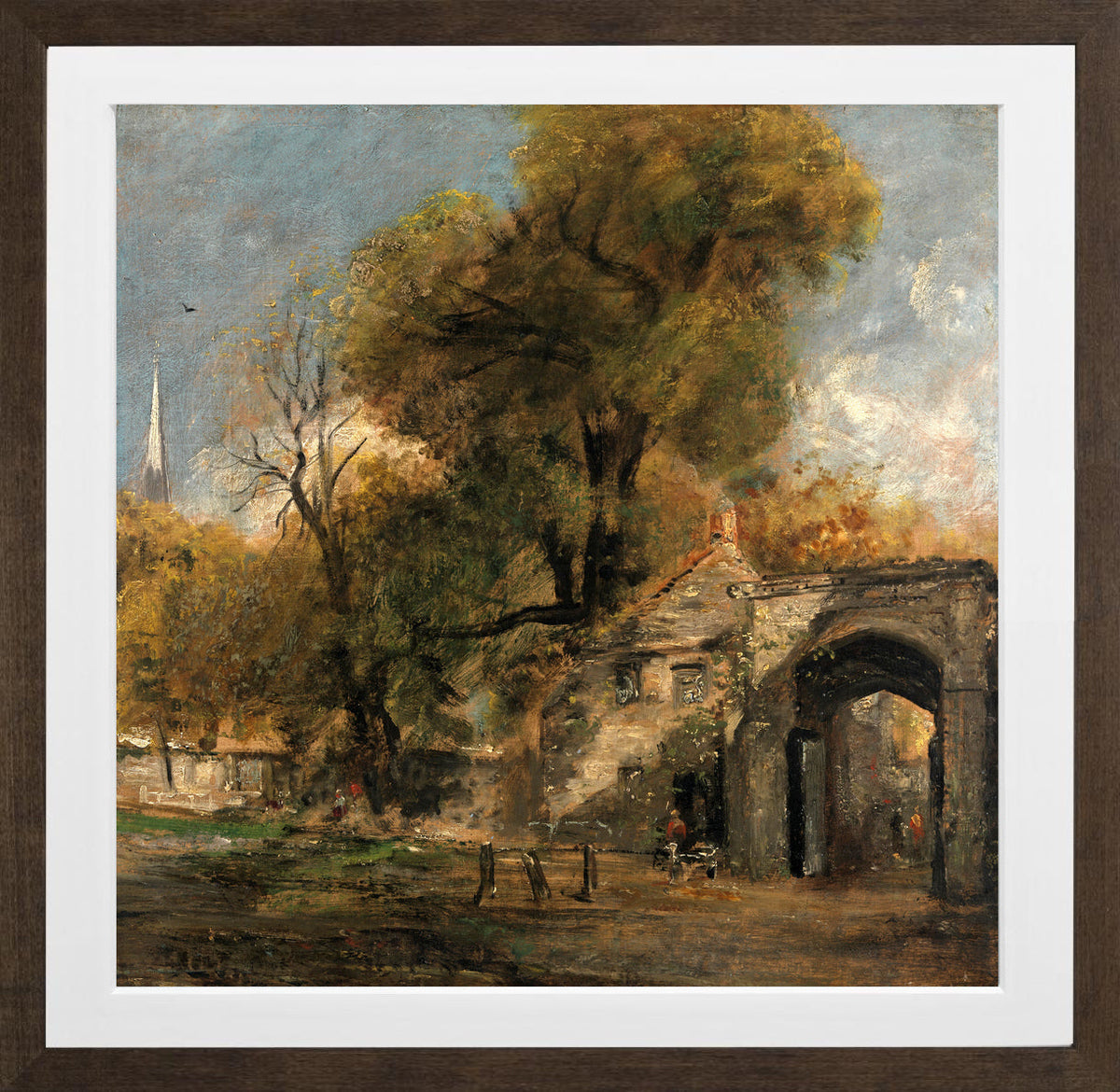 John Constable Print, Harnham Gate, Salisbury (1820 to 1821) in a brown frame