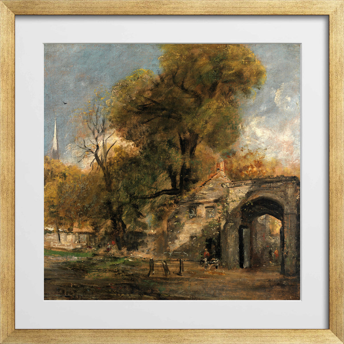 John Constable Print, Harnham Gate, Salisbury (1820 to 1821) in a gold frame