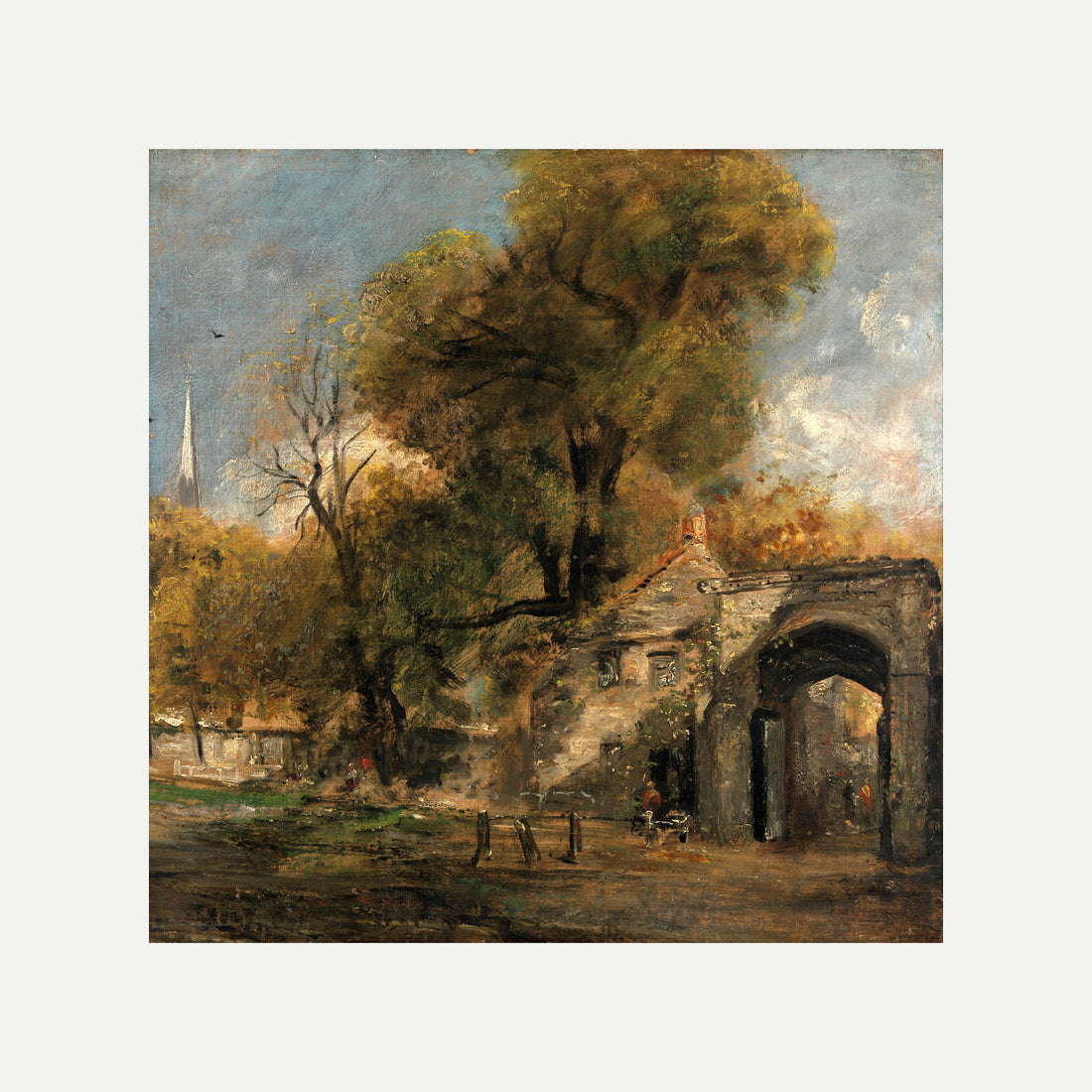John Constable Print, Harnham Gate, Salisbury (1820 to 1821) with an off-white border for rolled canvas
