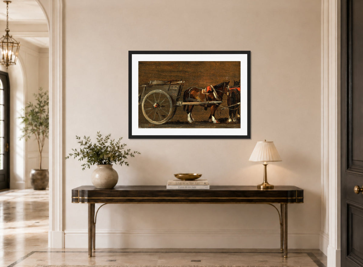 John Constable Print, Horse and Cart (ca displayed above a console table