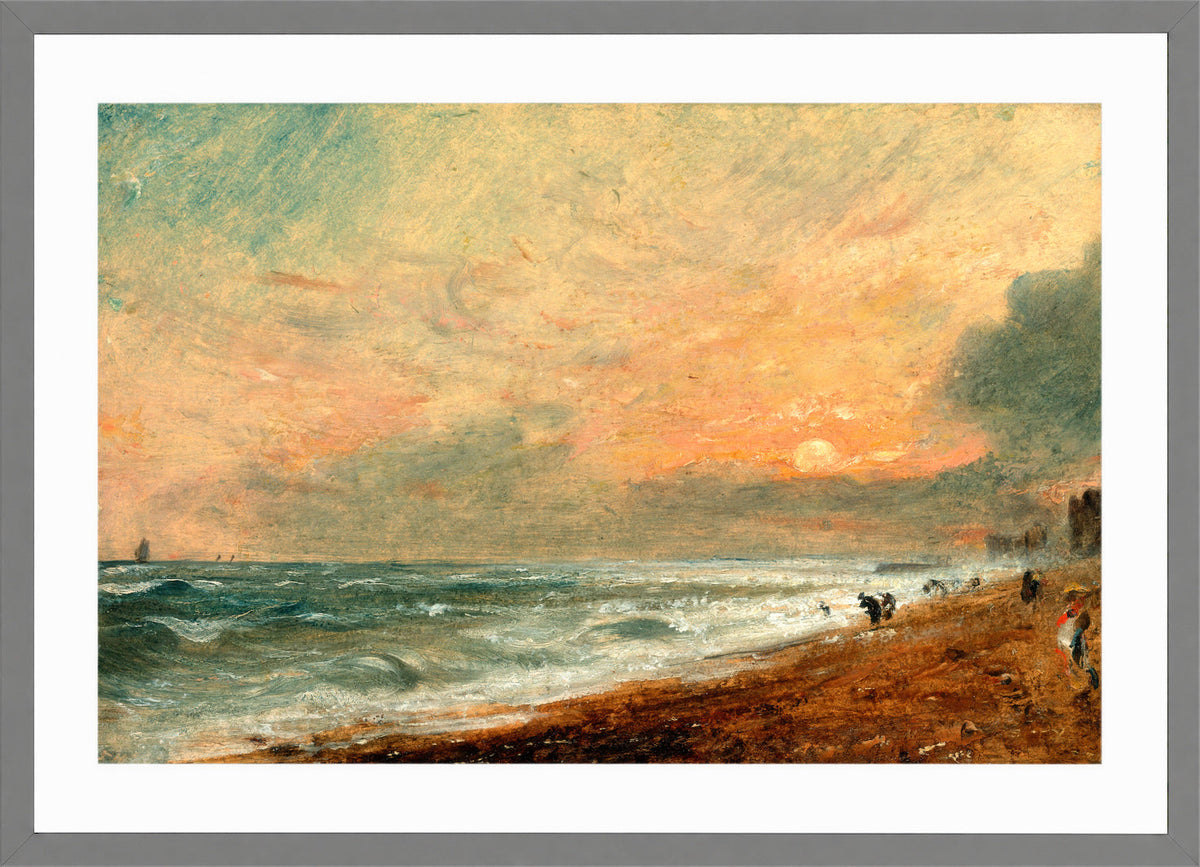 John Constable Print, Hove Beach (1824-1828) in a light grey frame