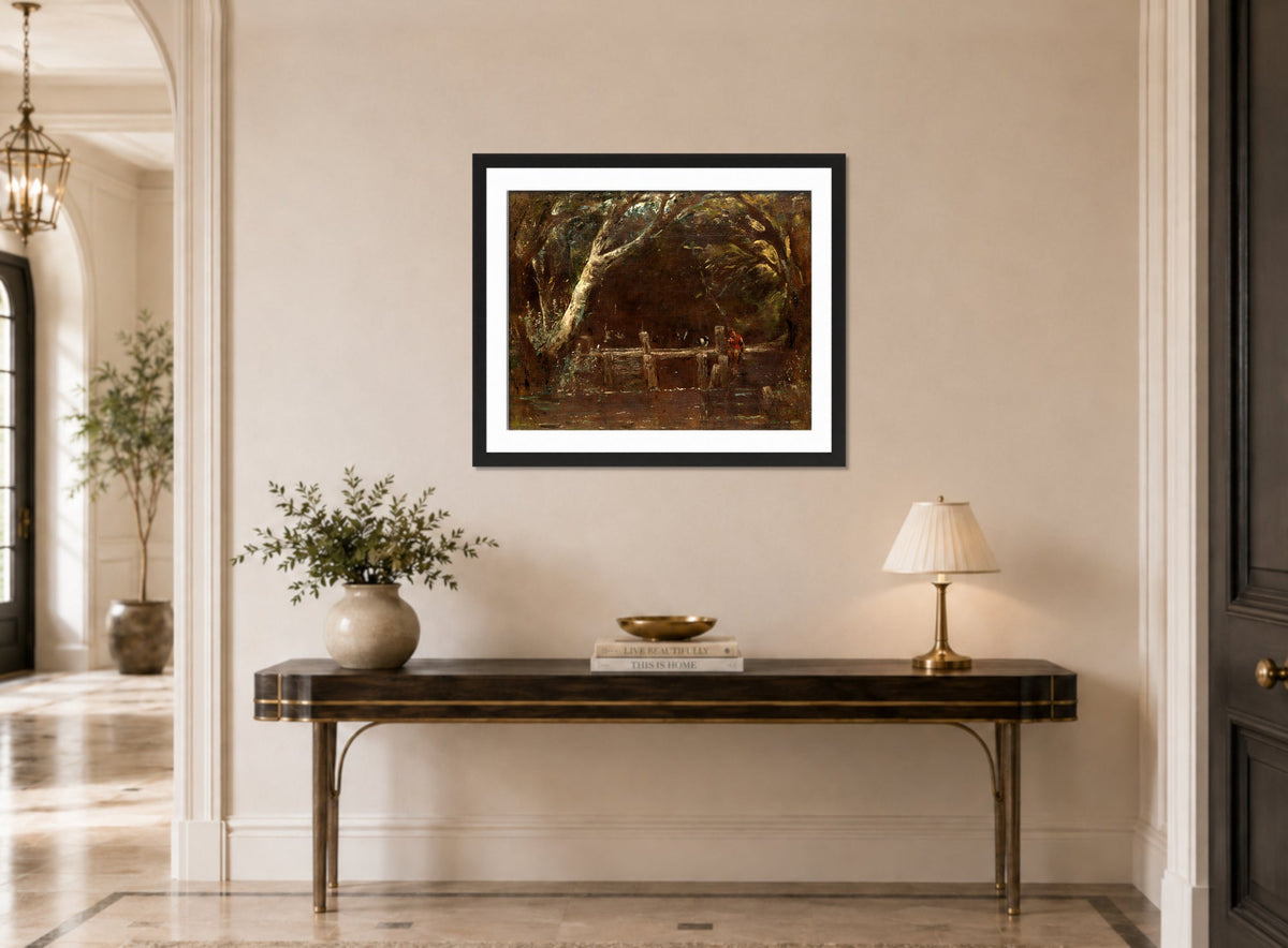 John Constable Print, Landscape (The Lock) (1820-25) displayed above a console table
