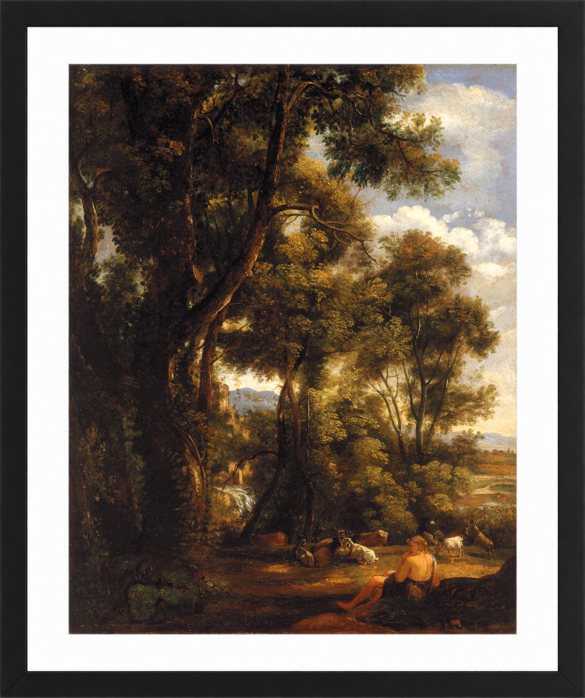 John Constable Print, Landscape with goatherd and goats (1823) in a black frame