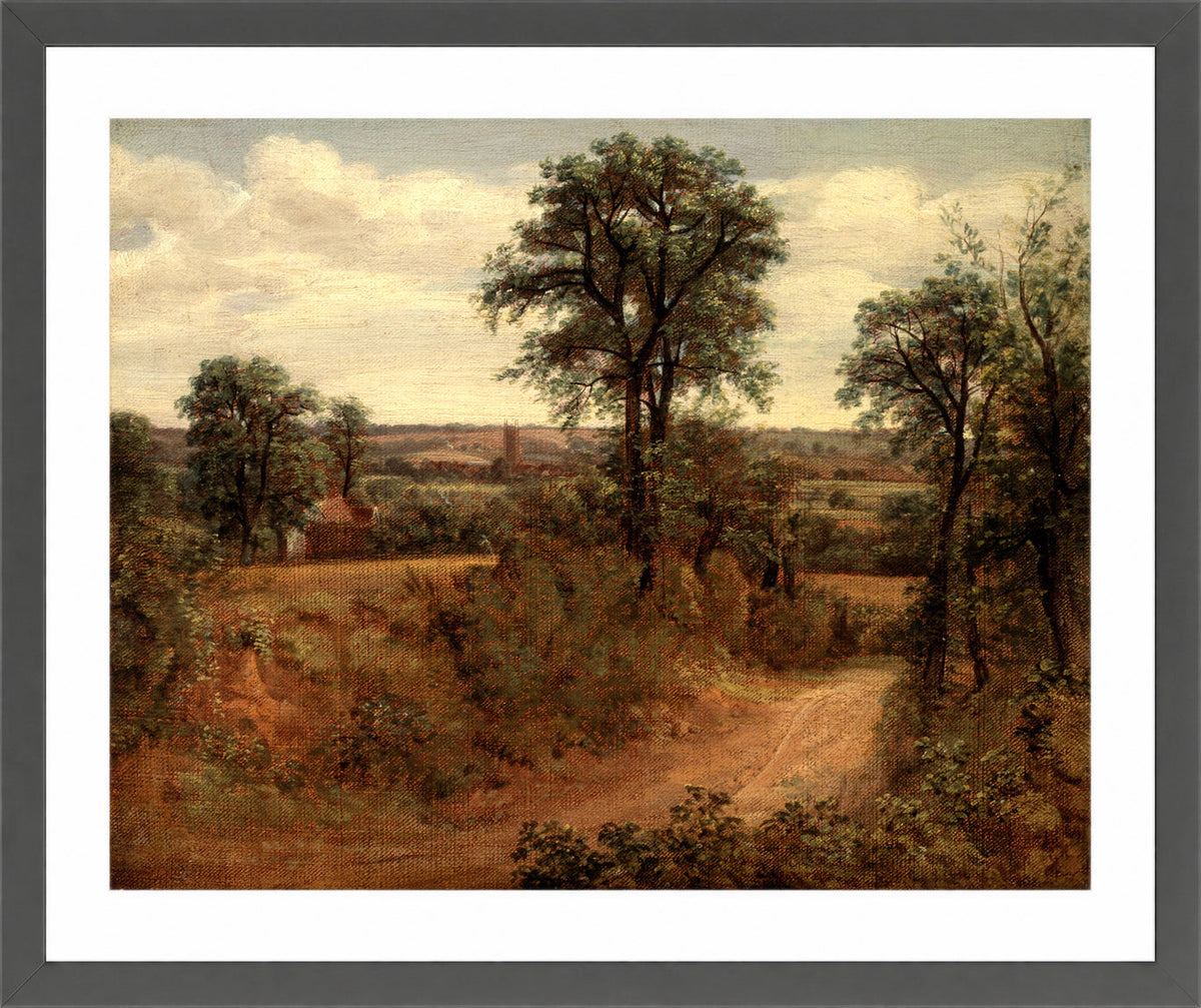 John Constable Print, Lane near Dedham (1802) in a dark grey frame