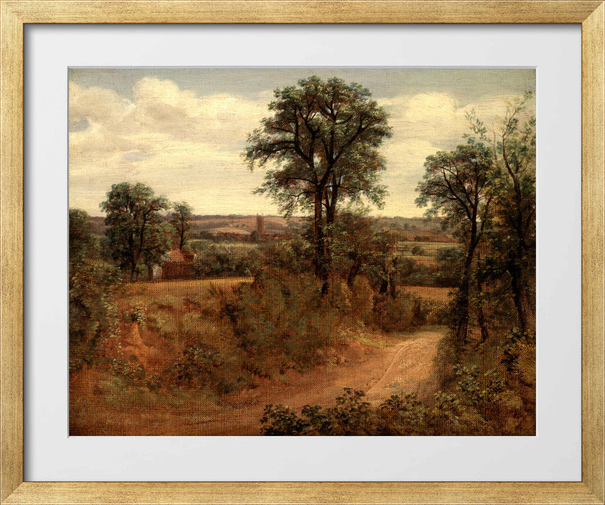 John Constable Print, Lane near Dedham (1802) in a gold frame