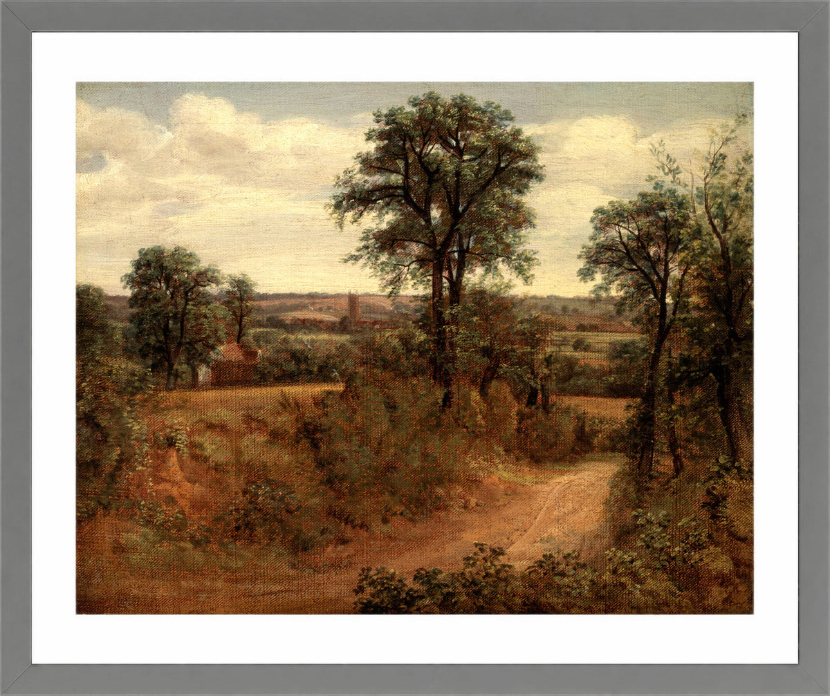 John Constable Print, Lane near Dedham (1802) in a light grey frame