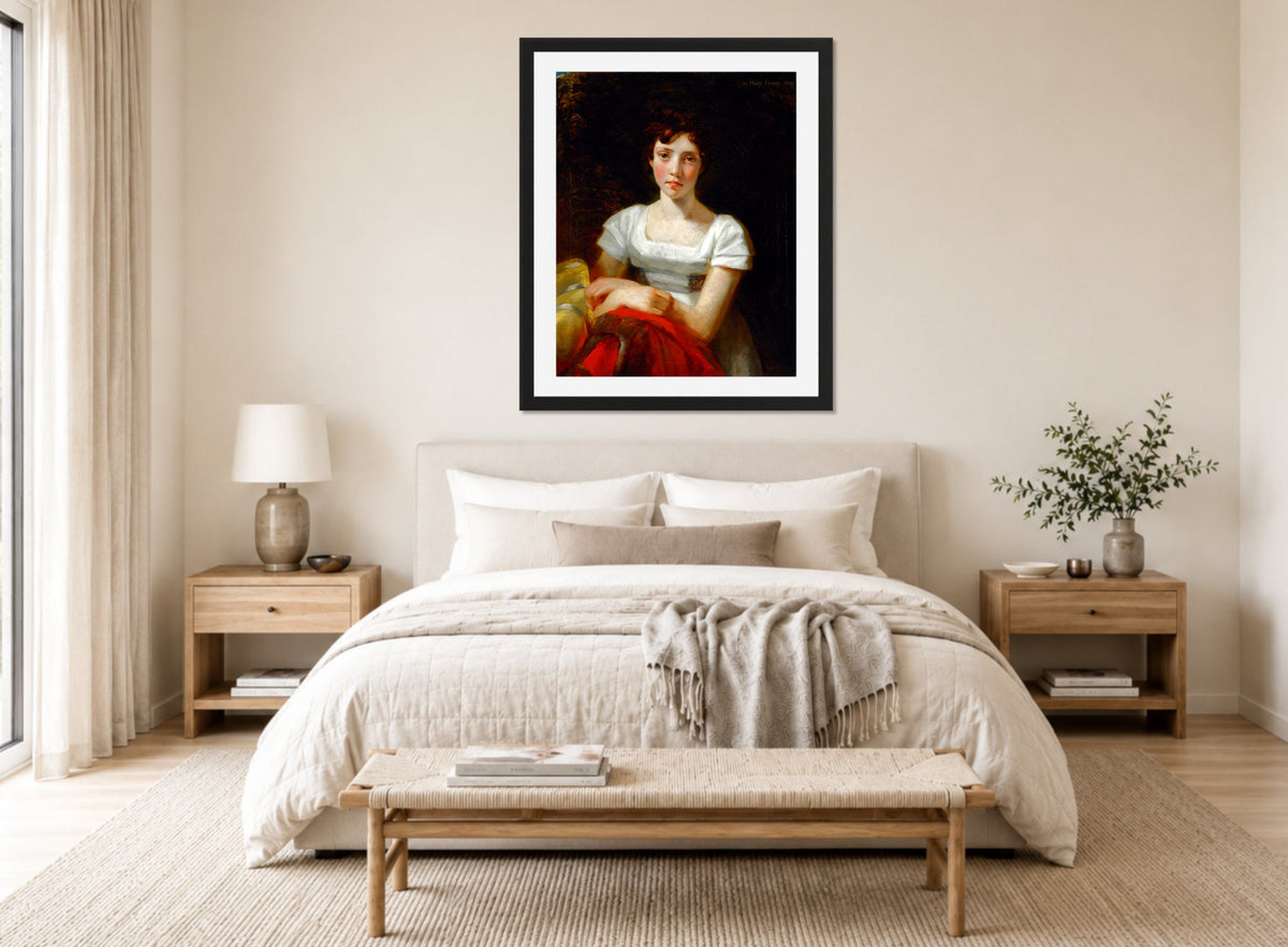 John Constable Print, Mary Freer (1809) displayed above a bed