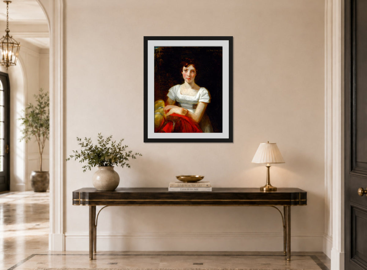 John Constable Print, Mary Freer (1809) displayed above a console table