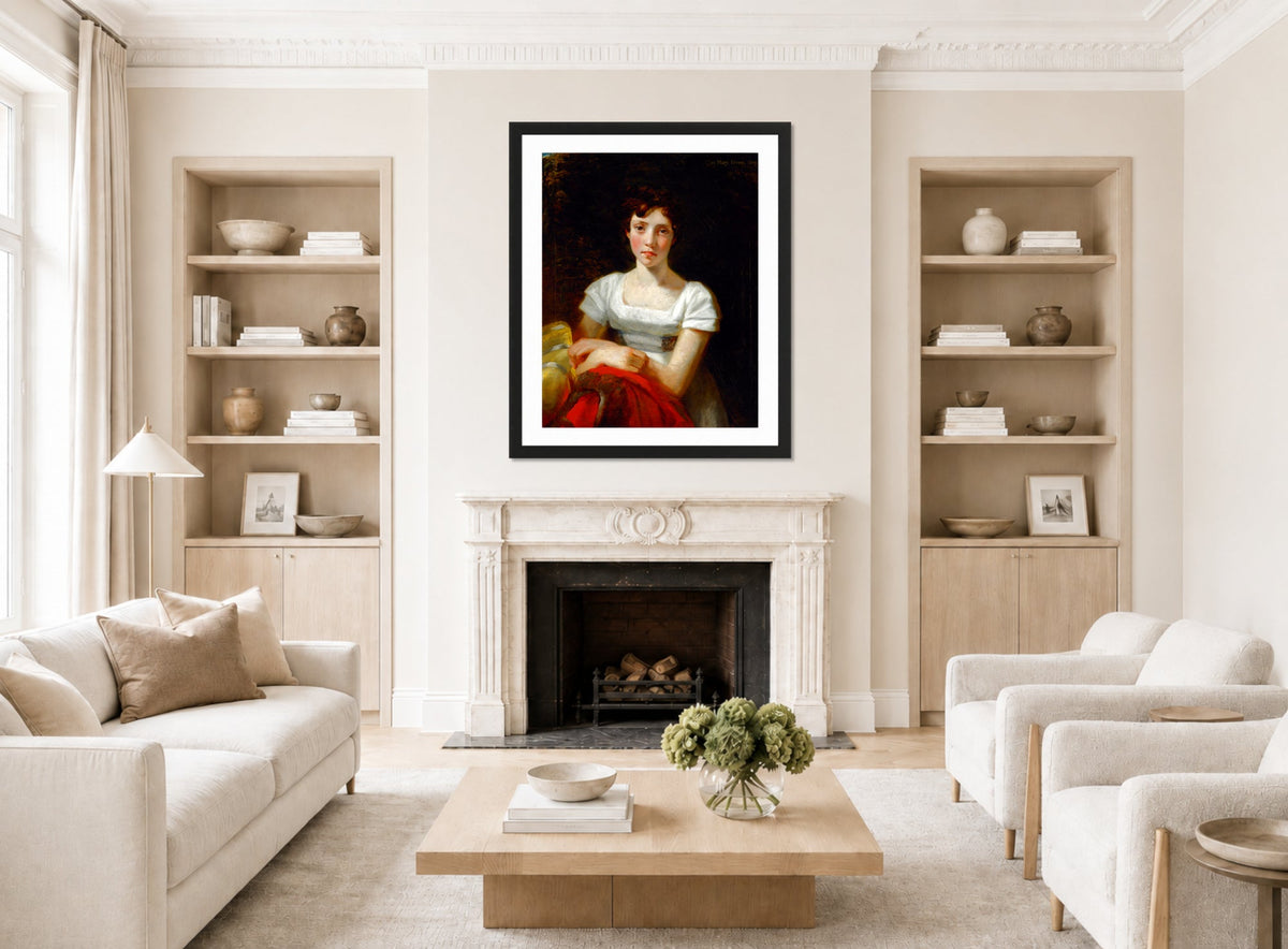 John Constable Print, Mary Freer (1809) displayed in a Scandinavian living room