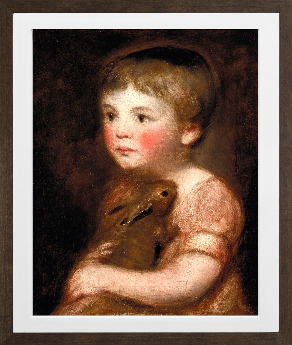 John Constable Print, Miss Lewis with a rabbit in a brown frame