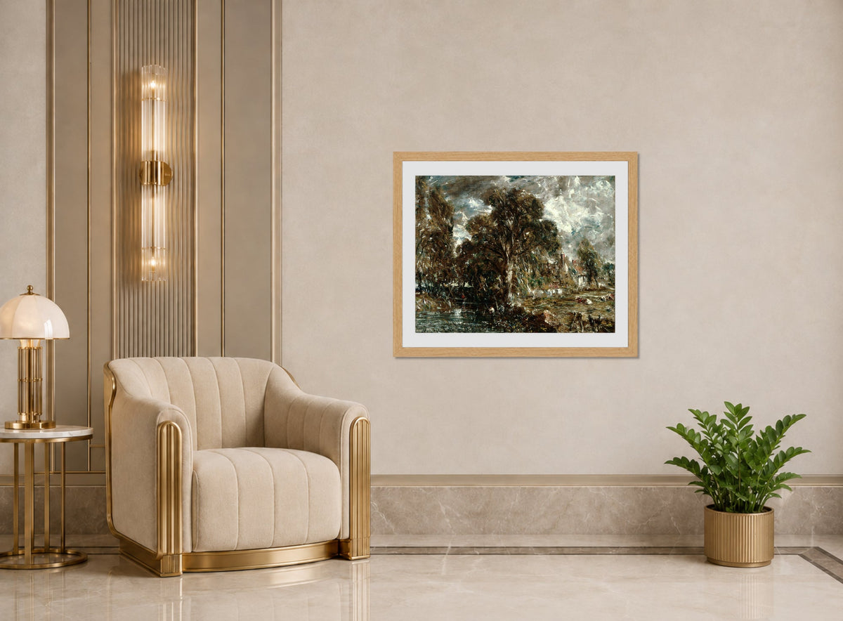 John Constable Print, On the River Stour displayed in an Art Deco interior