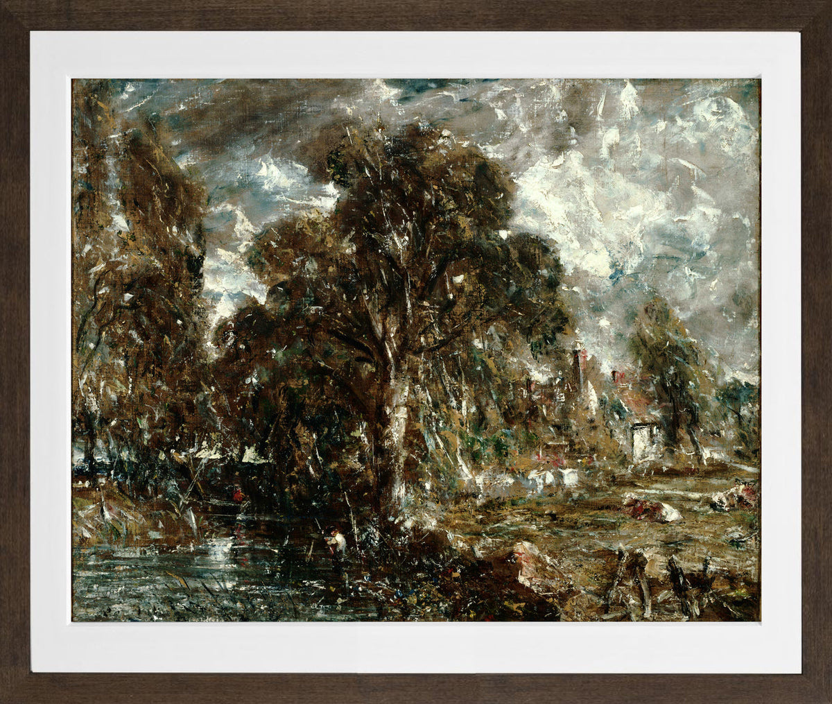 John Constable Print, On the River Stour in a brown frame