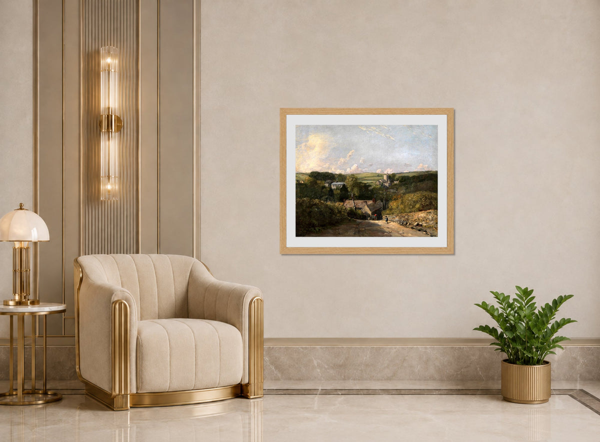 John Constable Print, Osmington Village (1816-1817) displayed in an Art Deco interior