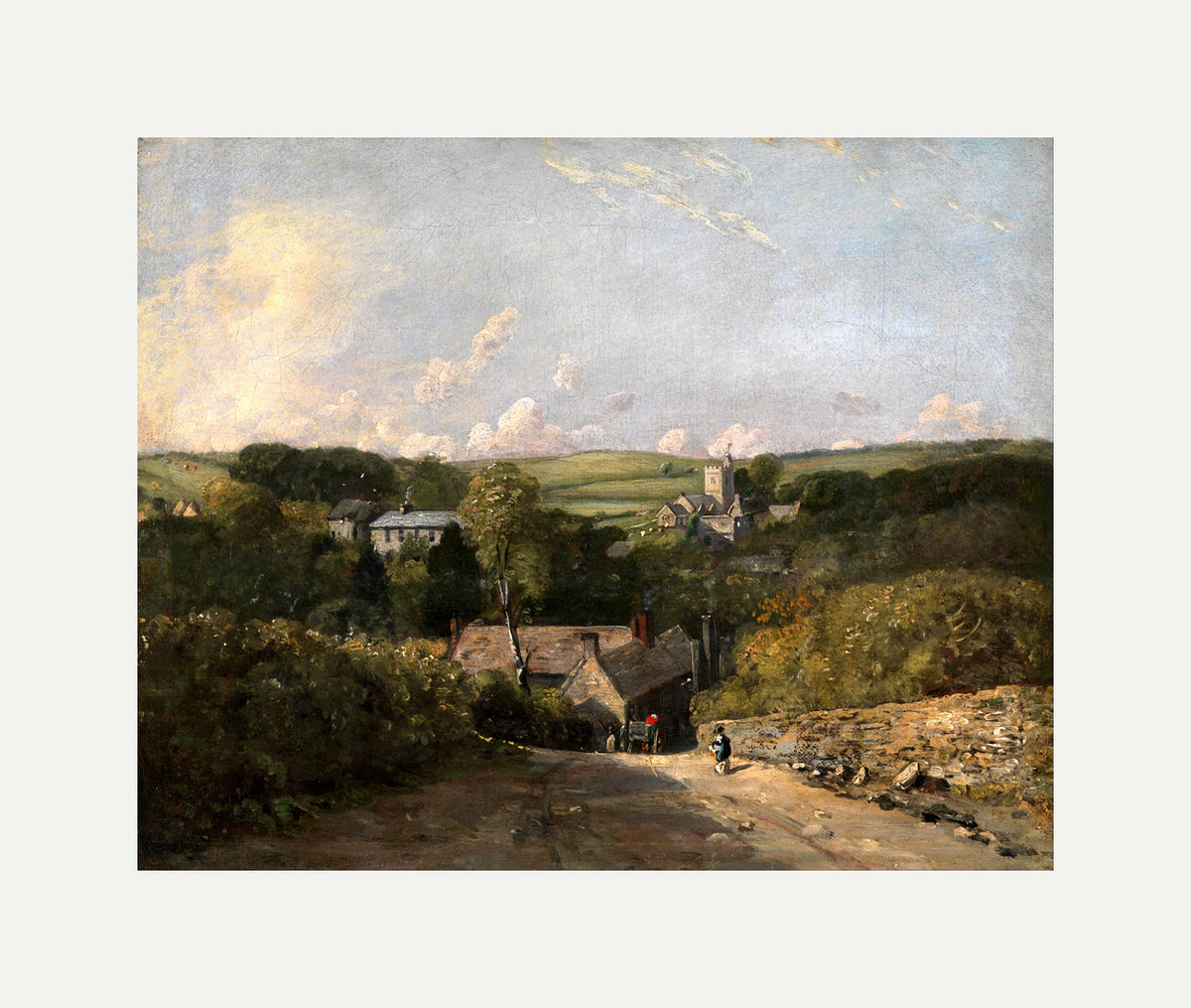 John Constable Print, Osmington Village (1816-1817) with an off-white border for rolled canvas