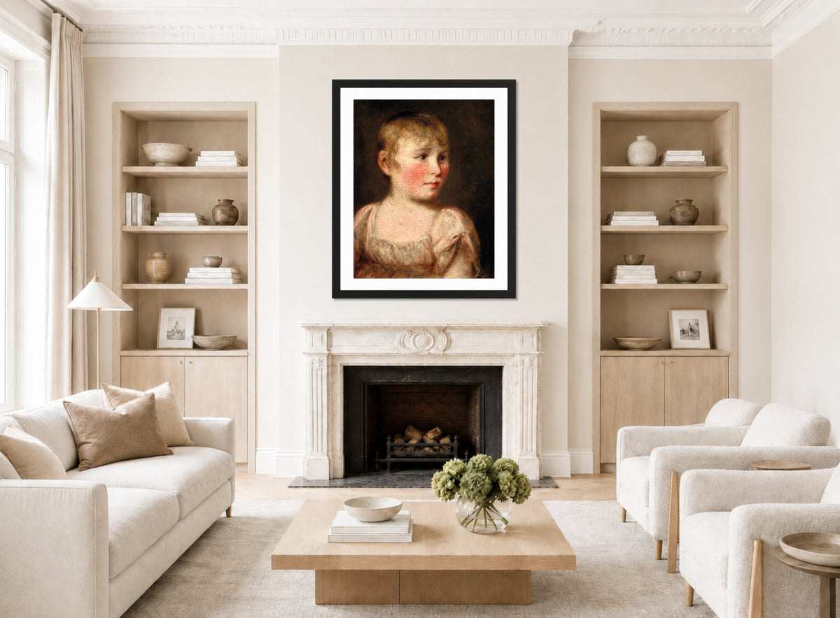 John Constable Print, Portrait of Eliza Lewis displayed in a Scandinavian living room