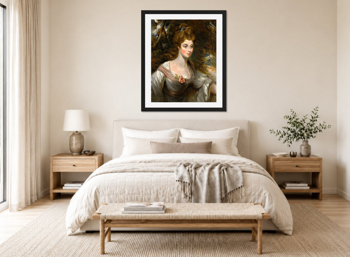 John Constable Print, Portrait Of Elizabeth, Lady Croft (1754-1815) displayed above a bed