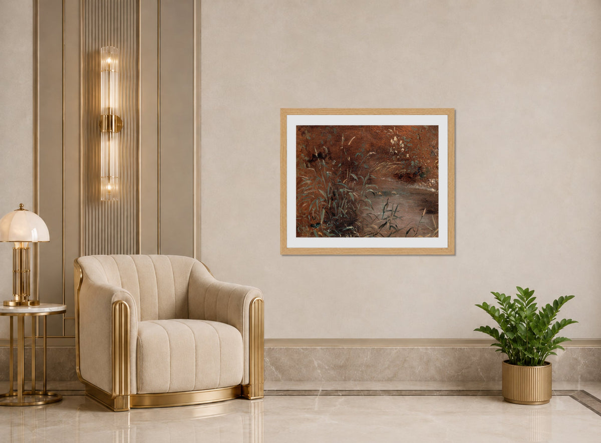 John Constable Print, Rushes by a pool (ca displayed in an Art Deco interior