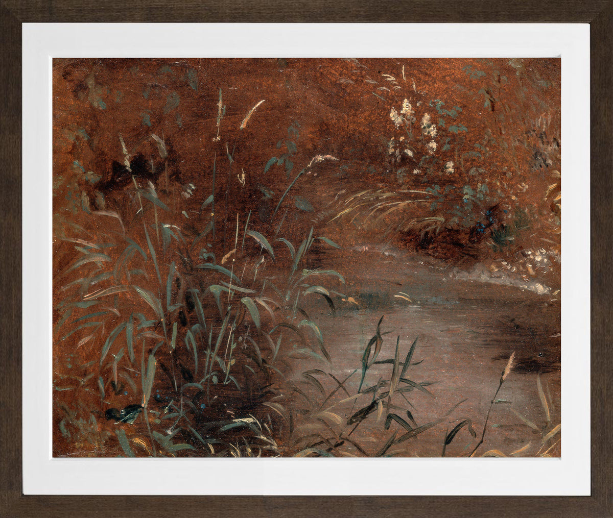 John Constable Print, Rushes by a pool (ca in a brown frame