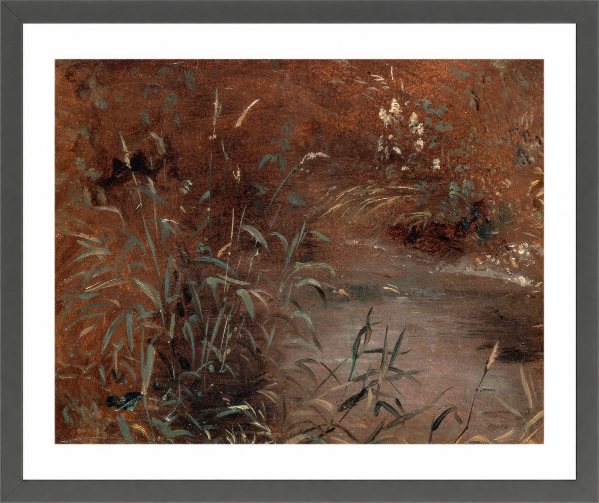 John Constable Print, Rushes by a pool (ca in a dark grey frame