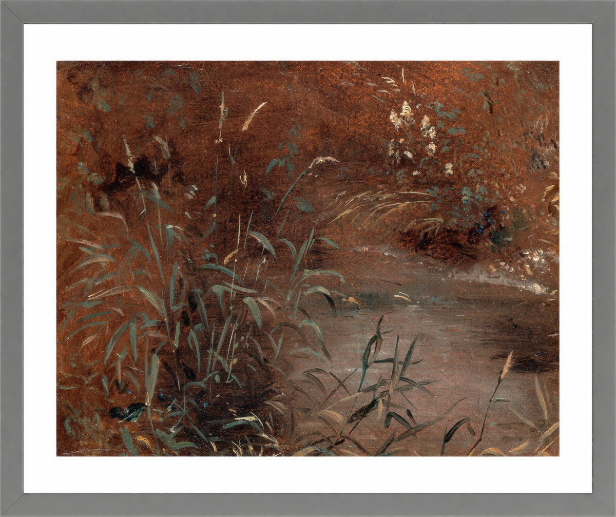 John Constable Print, Rushes by a pool (ca in a light grey frame